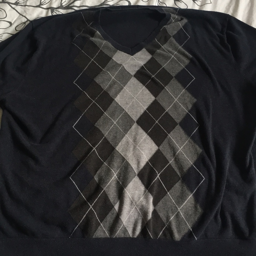 Navy and grey argyle sweater